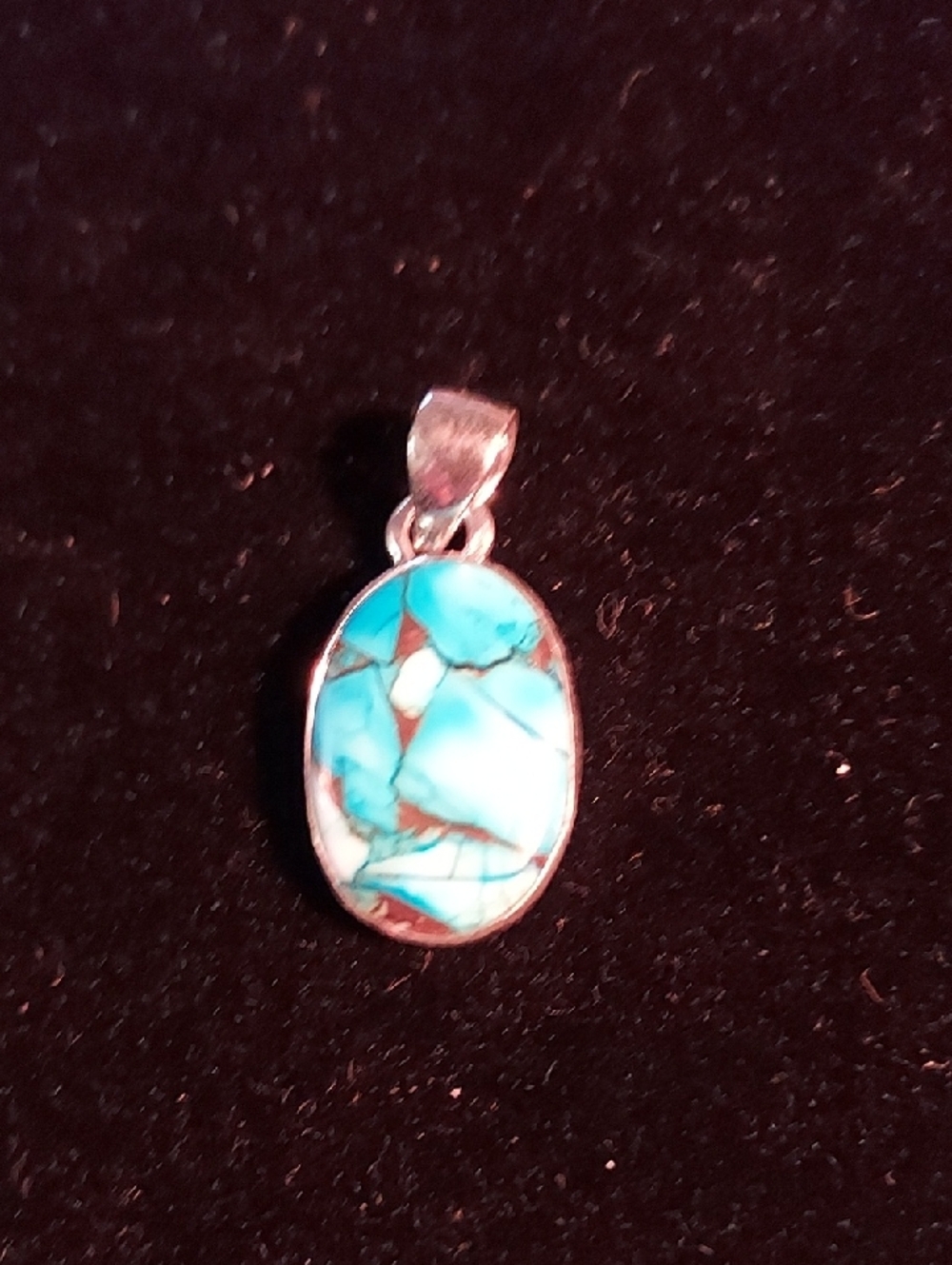 Sterling SilverTurquoise Inlay Oval Pendant -  Women's Jewelry